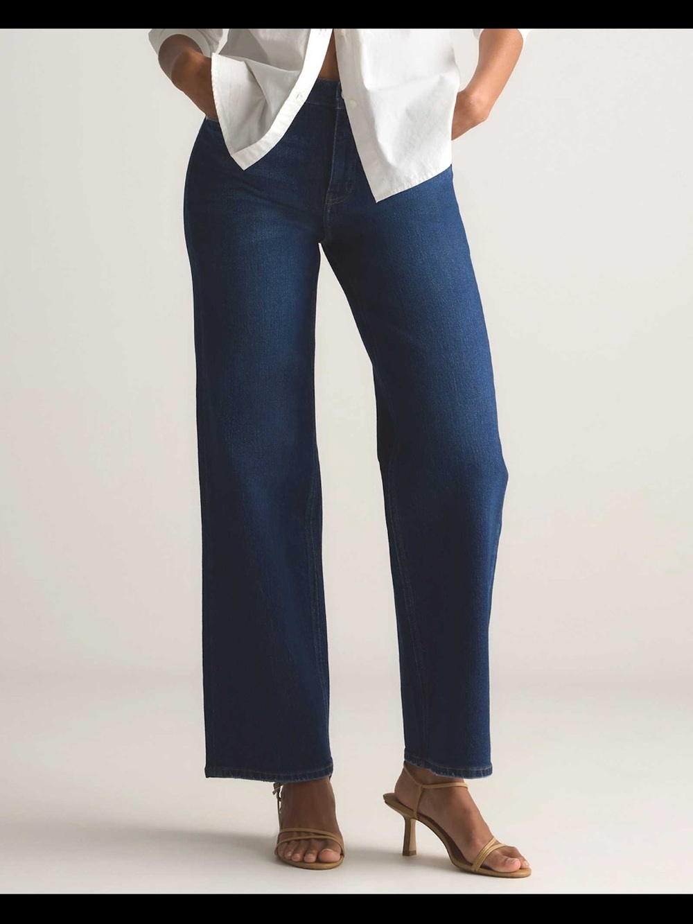 Quince Bella Stretch Relaxed Straight Jeans in Stormy Blue, size 26.